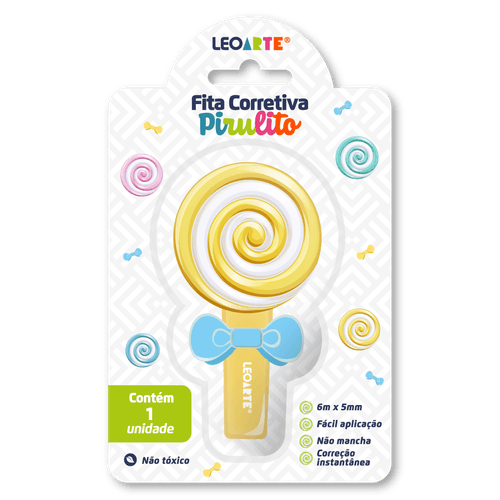 FITA CORRETIVA 6MX5MM FOOD TRENDS FORMATO PIRULITO - CAIXA C/ 12 BLISTERS CORES SORTIDAS LEOARTE