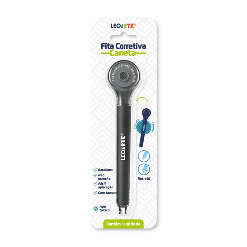 FITA CORRETIVA 6MX5MM FORMATO CANETA - CAIXA C/ 12 BLISTERS CORES SORTIDAS LEOARTE