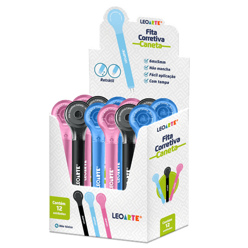FITA CORRETIVA 6MX5MM FORMATO CANETA - DISPLAY C/ 12 UND LEOARTE