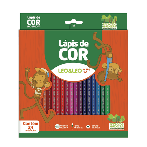 LÁPIS DE COR DE MADEIRA 24 CORES SEXTAVADO LEO&LEO