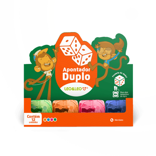 APONTADOR DUPLO DADO COM DEPOSITO - DISPLAY C/ 12 UND LEO&LEO