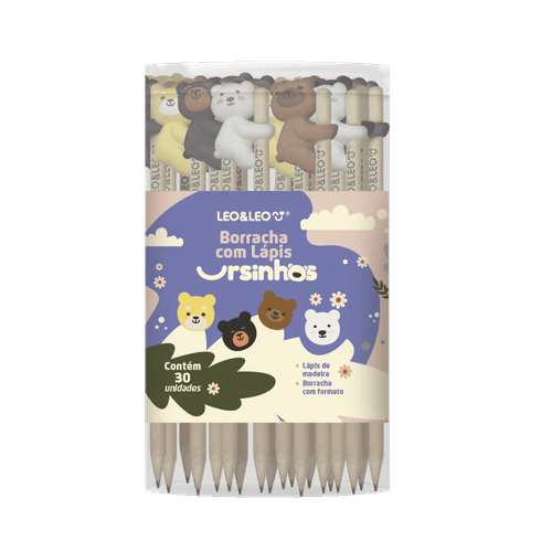 BORRACHA COM LÁPIS URSINHOS - POTE C/ 30 UND LEO&LEO
