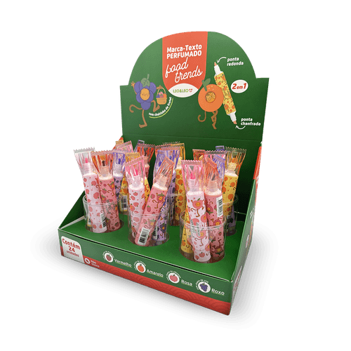 MARCA-TEXTO 2 EM 1 PERFUMADO FOOD TRENDS - DISPLAY C/ 24 UND LEO&LEO