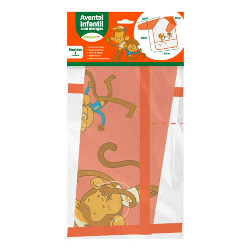 AVENTAL INFANTIL CRISTAL C/ BOLSO E MANGA COMPRIDA - BLISTER C/ 1 UND LEO&LEO