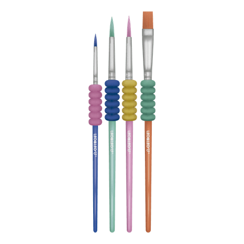 PINCEL ERGONÔMICO COM BORRACHA PONTA REDONDA/CHATA - BLISTER C/ 4 UND LEO&LEO