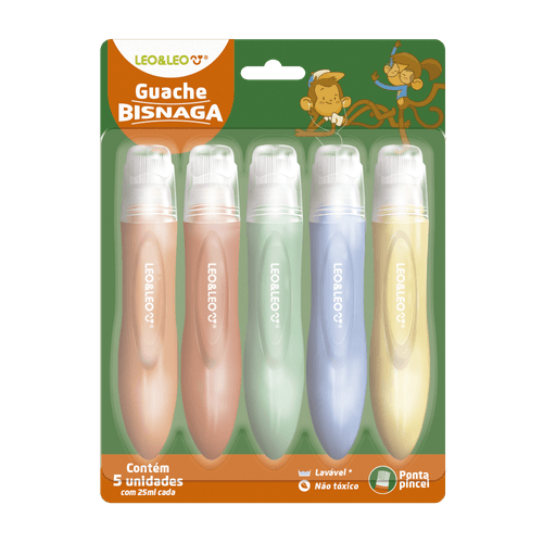 GUACHE BISNAGA PONTA PINCEL - BLISTER C/ 5 UND 25 ML CADA LEO&LEO