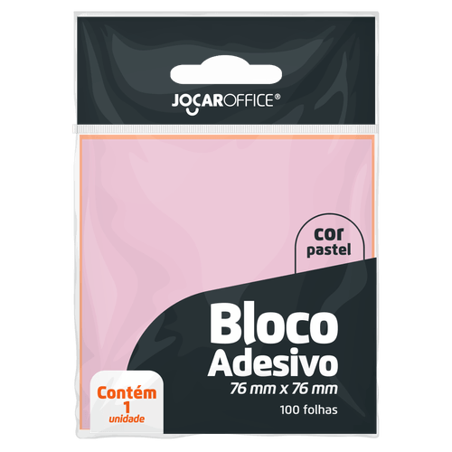 BLOCO ADESIVO ROSA PASTEL 76Mmx76mm - OPPBAG C/ 1 BLOCO 100F JOCAR OFFICE