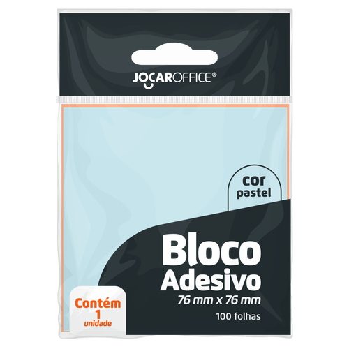 BLOCO ADESIVO AZUL PASTEL 76Mmx76mm - OPPBAG C/ 1 BLOCO 100F JOCAR OFFICE