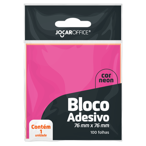 BLOCO ADESIVO ROSA NEON 76Mmx76mm - OPPBAG C/ 1 BLOCO 100F JOCAR OFFICE