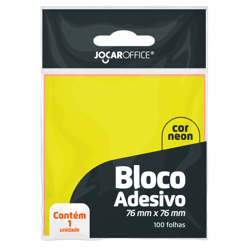 BLOCO ADESIVO AMARELO NEON 76Mmx76mm - OPPBAG C/ 1 BLOCO 100F JOCAR OFFICE