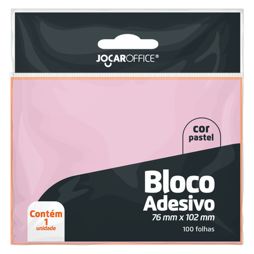 BLOCO ADESIVO ROSA PASTEL 76Mmx102mm - OPPBAG C/ 1 BLOCO 100F JOCAR OFFICE