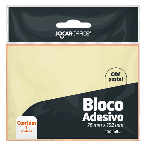 BLOCO ADESIVO AMARELO PASTEL 76Mmx102mm - OPPBAG C/ 1 BLOCO 100F JOCAR OFFICE