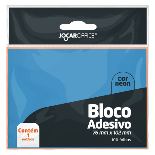 BLOCO ADESIVO AZUL NEON 76Mmx102mm - OPPBAG C/ 1 BLOCO 100F JOCAR OFFICE