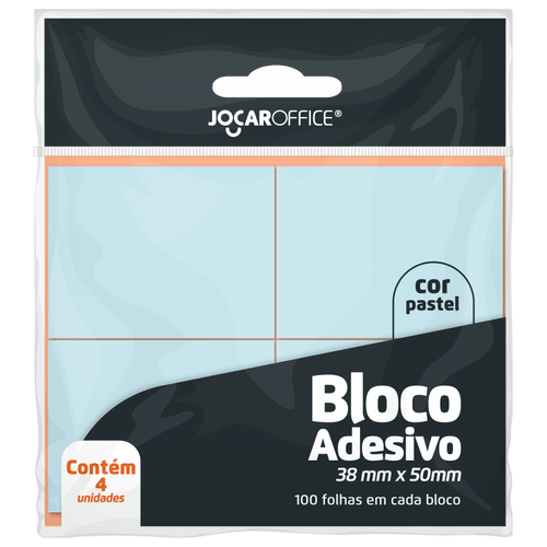 BLOCO ADESIVO AZUL PASTEL 38MMX50MM - OPPBAG C/ 4 BLOCOS 100F CADA JOCAR OFFICE
