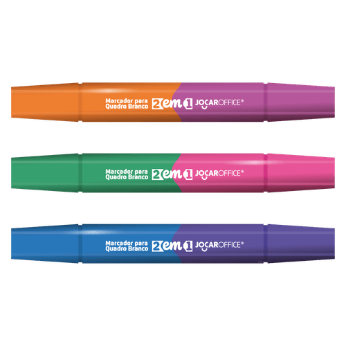 MARCADOR PARA QUADRO BRANCO 2 EM 1 CORES VIBRANTES - BLISTER C/ 3 UND JOCAR OFFICE