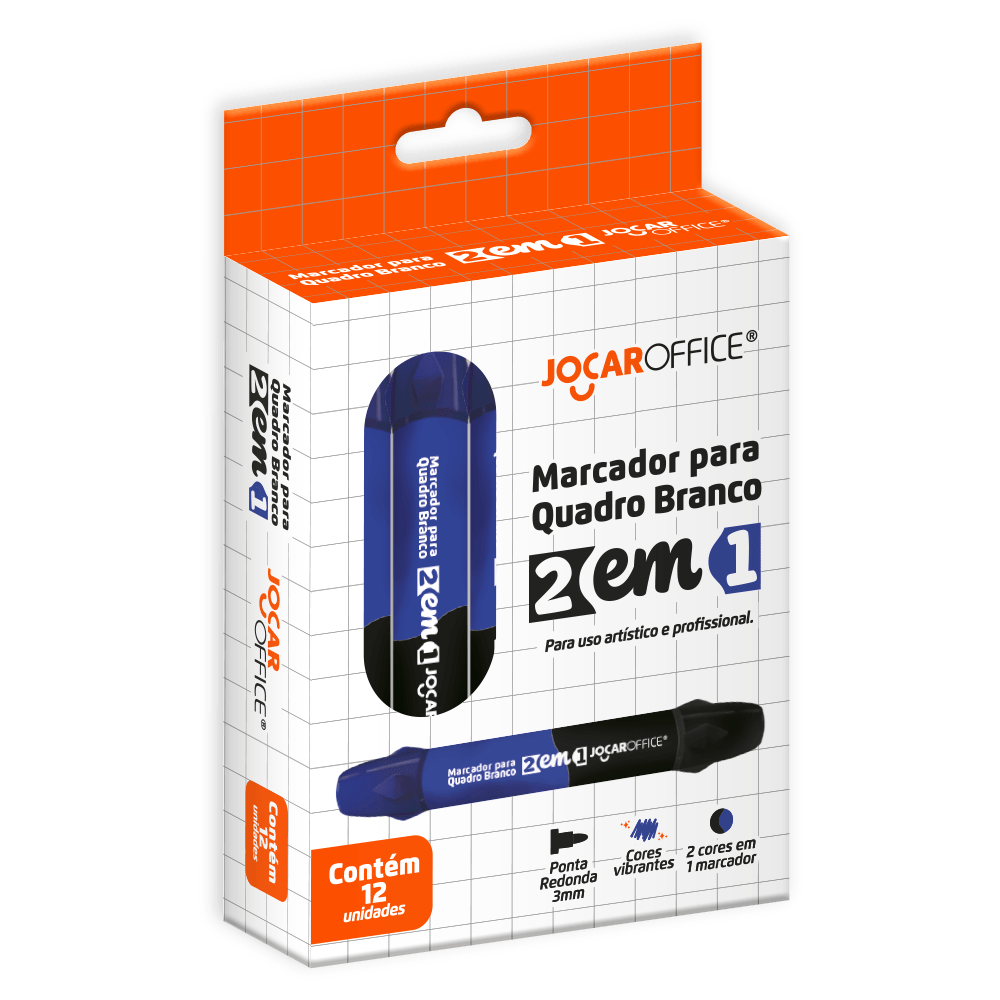 Marcador Para Quadro Branco 2 Em 1 Preto/Azul - Cx/ 12 Und Jocar