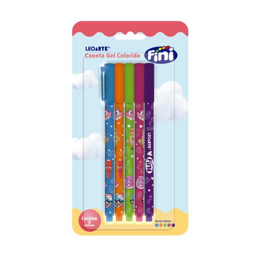 CANETA GEL CORPO ESTAMPADO 0.6 FINI - BLISTER C/ 5 UND LEOARTE