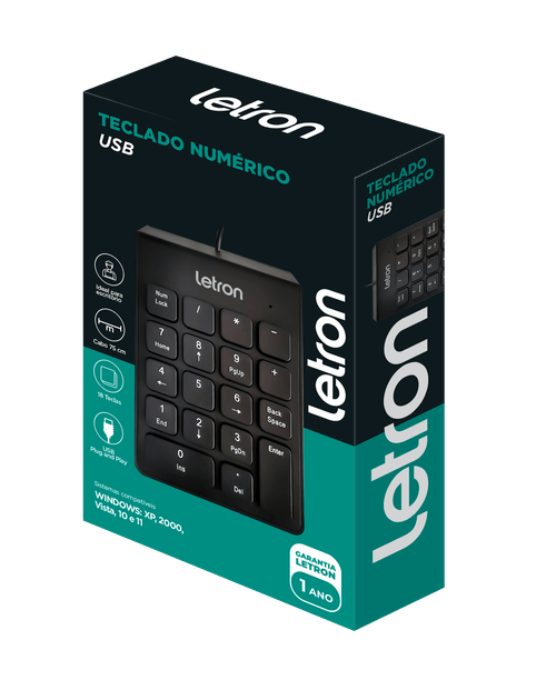 TECLADO NUMÉRICO USB CAIXA C/1 UNIDADE LETRON