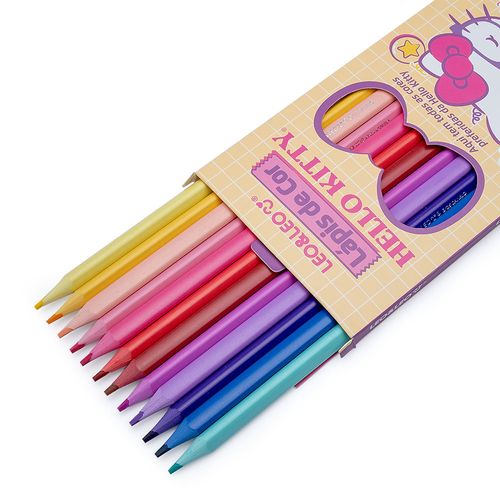 LÁPIS DE COR CORES DOS PERSONAGENS HELLO KITTY 12 CORES TRIANGULAR LEO&LEO