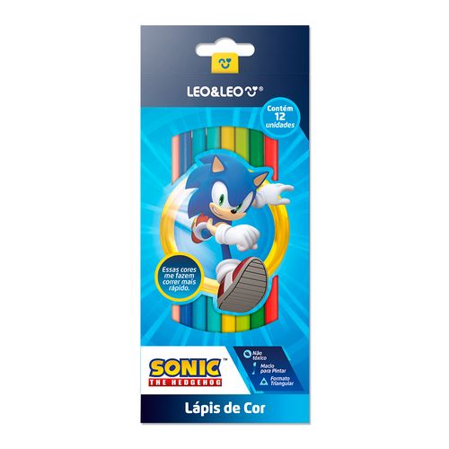 LÁPIS DE COR CORES DOS PERSONAGENS SONIC 12 CORES TRIANGULAR LEO&LEO