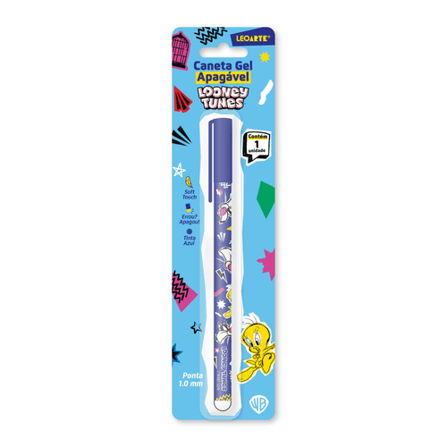 CANETA APAGÁVEL GEL 0.7 LOONEY TUNES AZUL/PRETA - CAIXA C/ 12 BLISTERS CORES SORTIDAS LEOARTE