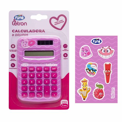 CALCULADORA 8 DÍGITOS COM ENERGIA SOLAR E CARTELA DE ADESIVO FINI LETRON