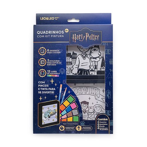 Quadrinhos com Kit Pintura Harry Potter - Caixa c/ 1 Cartela de Aquarela c/12 Cores + 6 Ilustrações + 2 Pincéis Leo&Leo