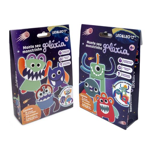 Monte seu Monstrinho Galáxia - Oppbag c/ 6 Blisters Artes Sortidas c/ 3 Caixas Personalizáveis de Papelão Leo&Leo
