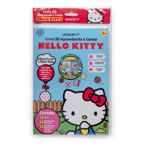 Livro 3D Aprendendo a Contar com a Hello Kitty - 1 Livro + Cartela Destacável e Fechamento Aderente Leo&Leo