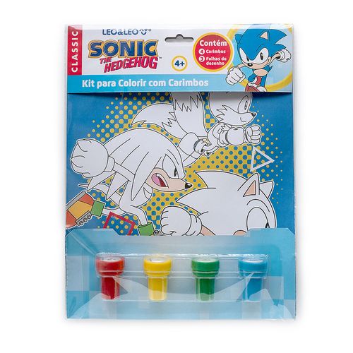 Kit para Colorir com Carimbos Sonic - Blister c/ 3 Desenhos + 4 Carimbos Leo&Leo