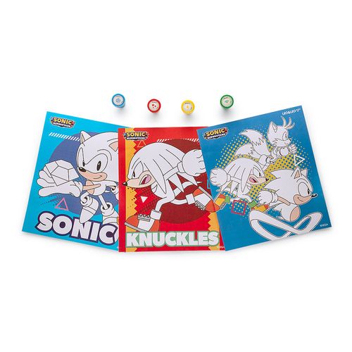 Kit para Colorir com Carimbos Sonic - Blister c/ 3 Desenhos + 4 Carimbos Leo&Leo