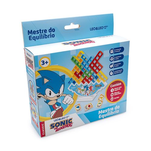 Mestre do Equilíbrio Jogo de Raciocínio Sonic - Caixa c/ 16 Blocos + 1 Adesivo + 1 Base + 22 Cartas Leo&Leo