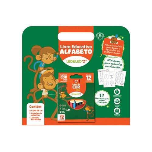Livro Para Colorir Pedagógico Letras - Shrink com Livro + Cartela de Adesivos + Lápis de Cor Leo&Leo