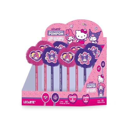 Caneta Pompom Com Aplique Hello Kitty E Amigos - Display C/ 8 Und Leoarte