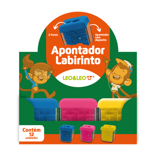 Apontador Labirinto C/ Depósito Dois Furos - Display C/ 12 Und Leo&Leo