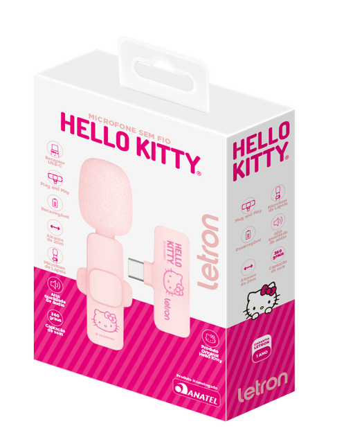 Microfone de Lapela Sem Fio Hello Kitty Caixa Letron