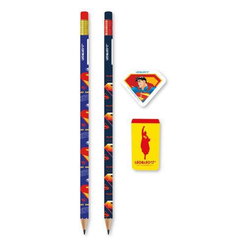 Kit Lápis Hb Superman 2 Lapis/Apontador/Borracha - Cx/24 Blister Leoeleo
