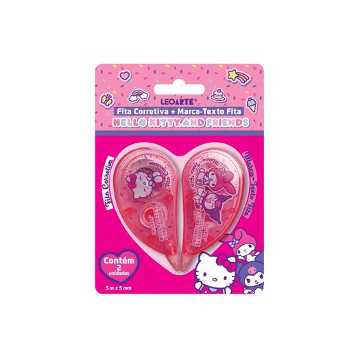 Fita Corretiva + Marca-Texto Fita 5Mmx5m Hello Kitty e Amigos- Blister C/ 2 Unid. Leoarte
