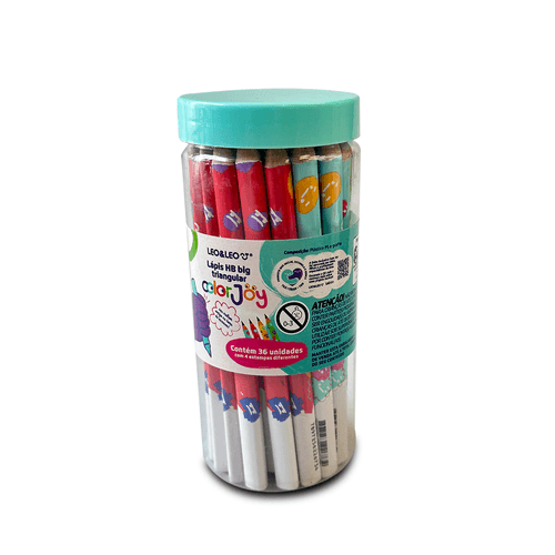 Lápis Grafite HB Big Triangular Color Joy - Pote com 36 Unidades Leo&Leo