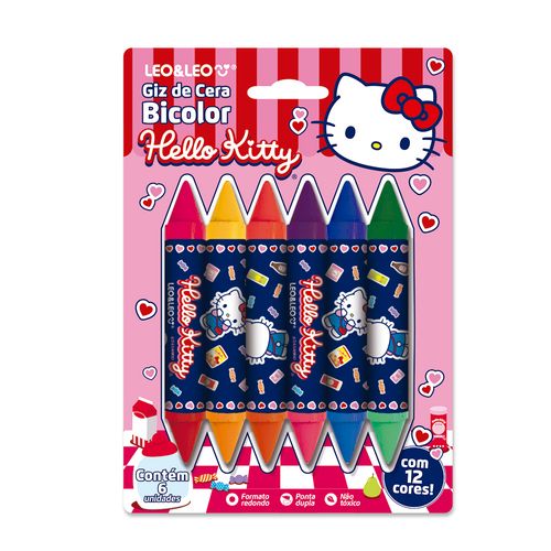 Giz De Cera Big Bicolor Hello Kitty - Blister C/ 6 Unid. E 12 Cores Leo&Leo