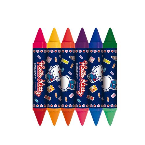 Giz De Cera Big Bicolor Hello Kitty - Blister C/ 6 Unid. E 12 Cores Leo&Leo