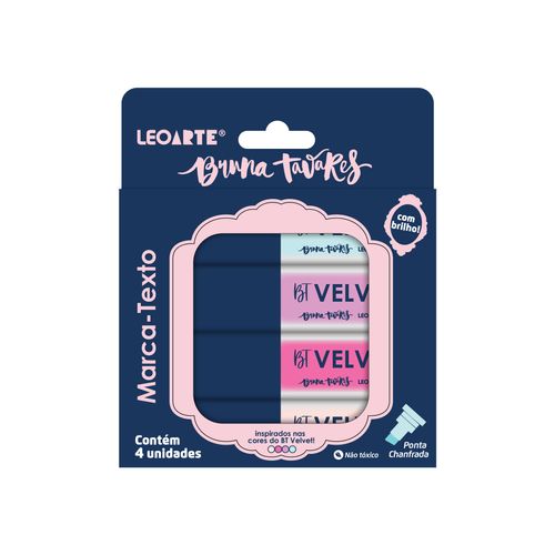 Marca-Texto Com Brilho 4 Cores Bruna Tavares - Caixa C/4 Und Leoarte