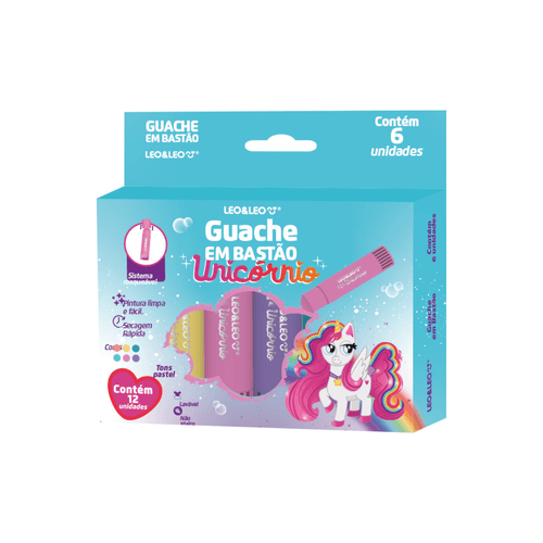 Guache Em Bastão Cores Pastel Unicórnio - Caixa C/ 6 Cores Leo&Leo