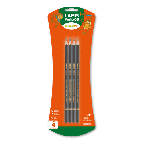 Lápis Técnico Grafite 6B Madeira Blister/4 Lápis Cx/12 Blisters Leoeleo
