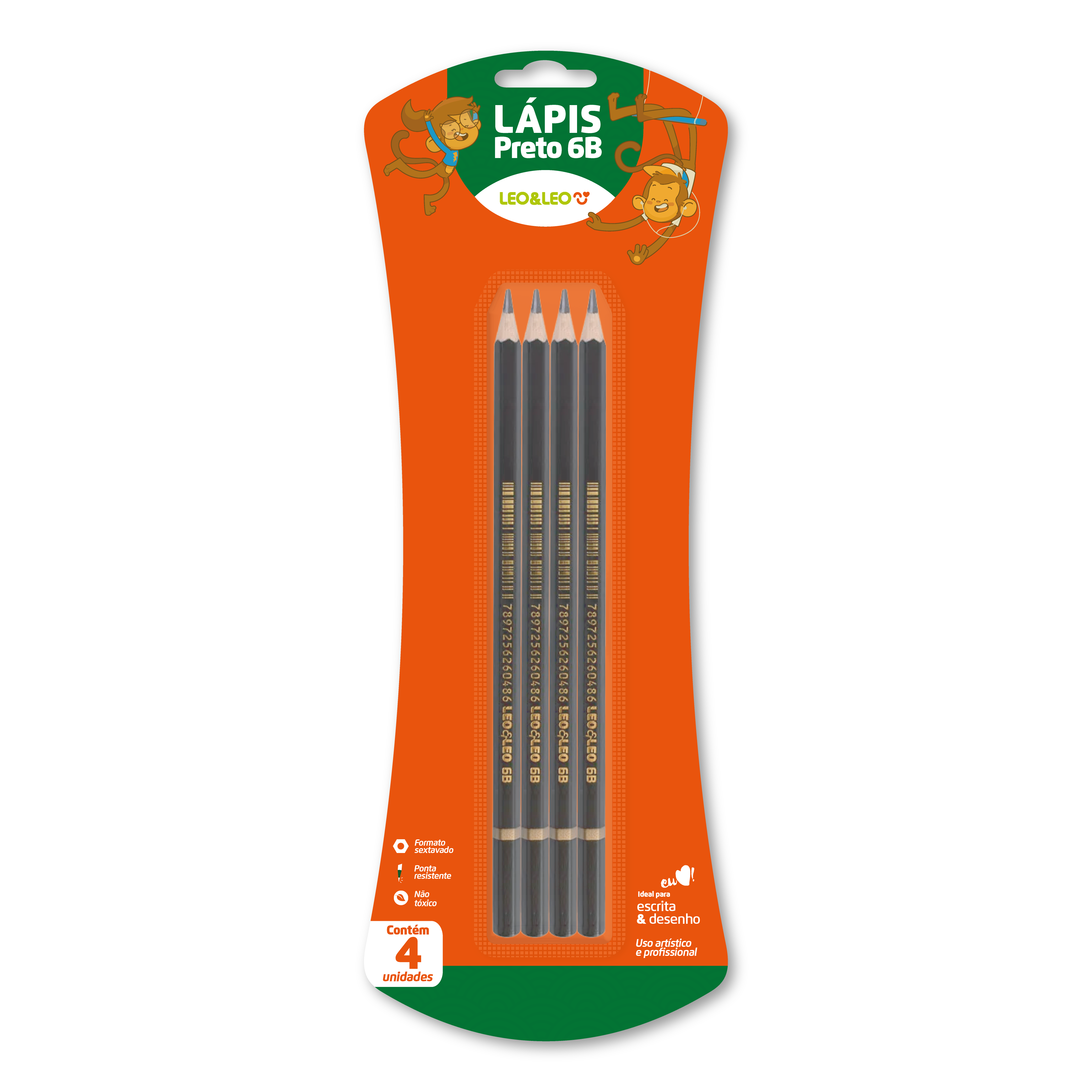 LAPIS TECNICO GRAFITE 6B MADEIRA BLISTER/4 LAPIS CX/12 BLISTER LEOELEO