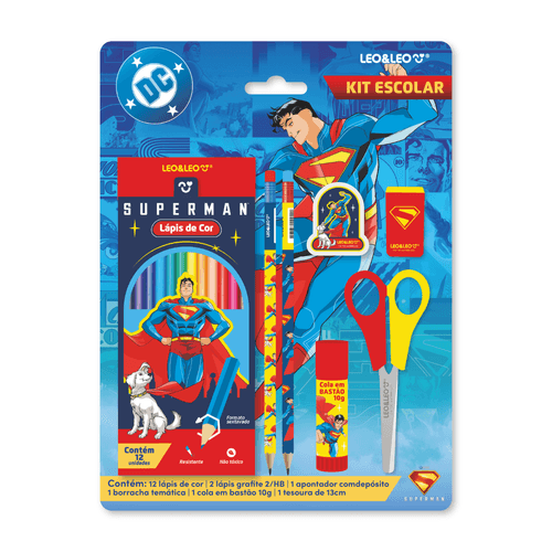 Kit Lápis De Cor 12 Cores Superman - Caixa C/ 6 Kits LeoeLeo