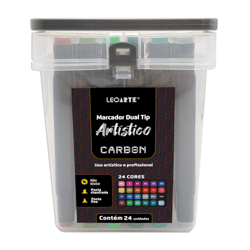 MARCADOR ARTISTICO DUAL TIP CARBON LINE - ESTOJO C/ 24 CORES LEOARTE