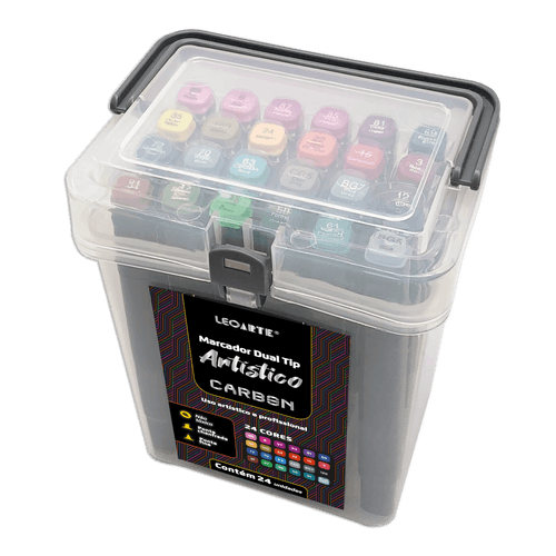 MARCADOR ARTISTICO DUAL TIP CARBON LINE - ESTOJO C/ 24 CORES LEOARTE