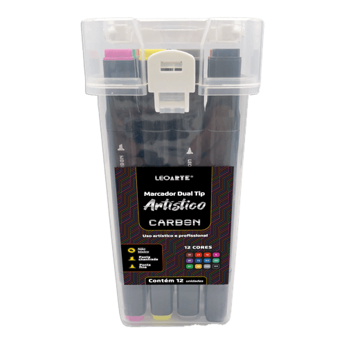 MARCADOR ARTISTICO DUAL TIP CARBON LINE - ESTOJO C/ 12 CORES LEOARTE