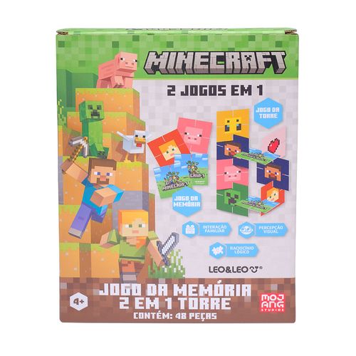 Jogo Da Memória 2 Em 1 Torre Minecraft 48 Peças Caixa Leo&Leo